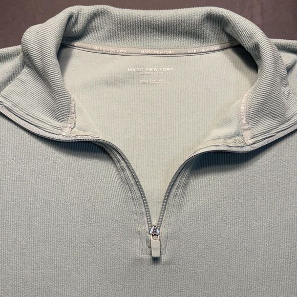 Marc New York Sweatshirt Mens Medium Light Blue Quarter Zip Waffle Knit Pullover - Picture 2 of 8